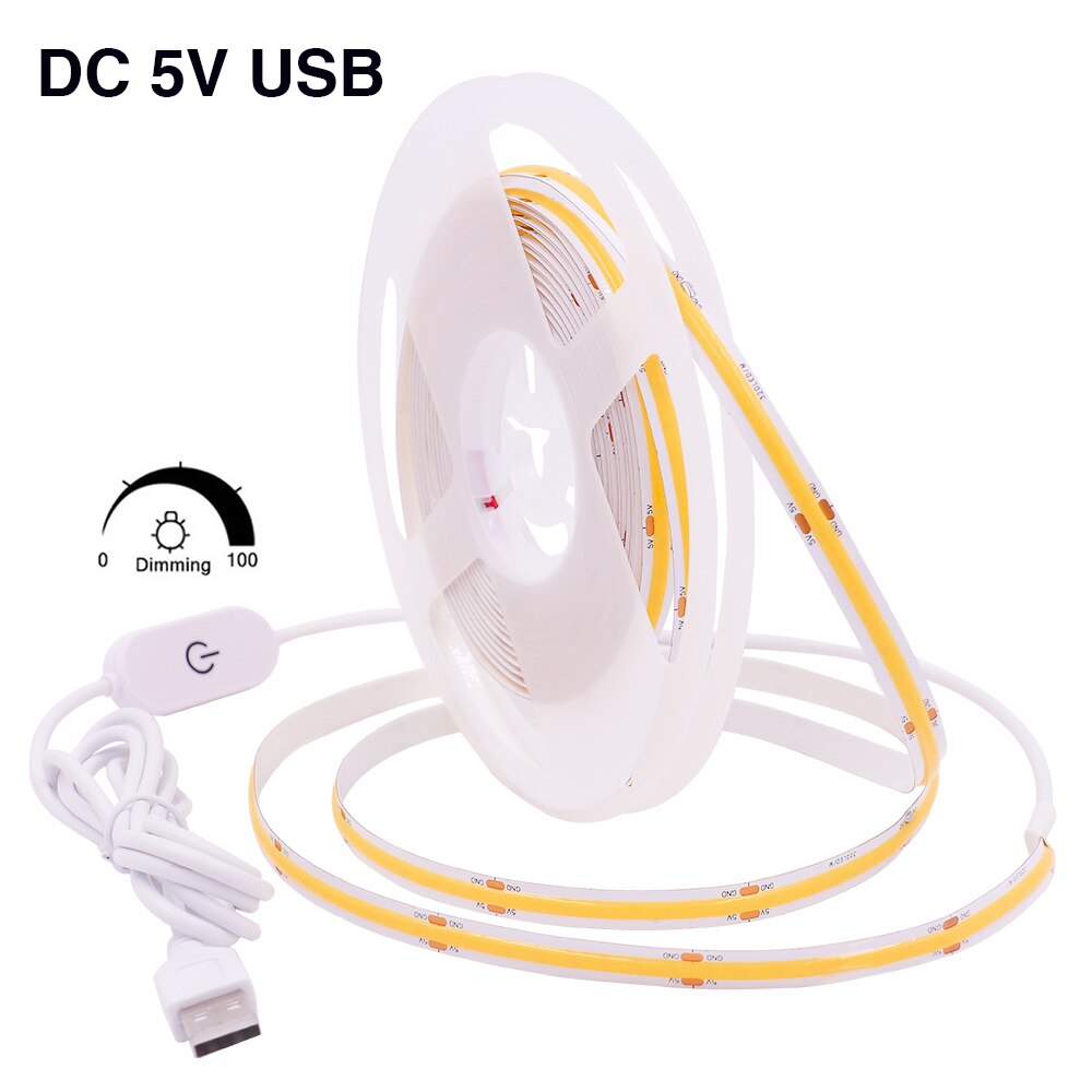 Dimmerable COB Strip DC 5V USB 320 LEDs/m White/W..